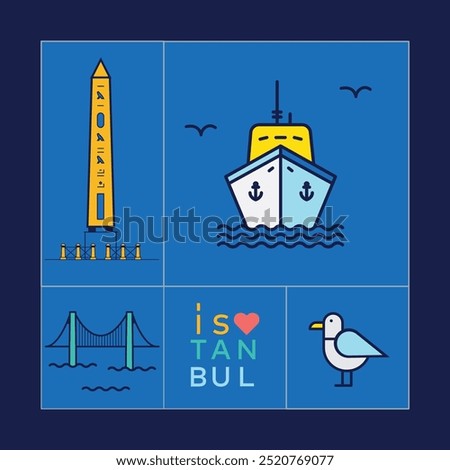 Turkey's travel destinations. iconic structures and Istanbul City Line View. Poster print minimal design. Turkey