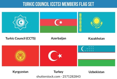 Turkic Council, CCTS Members Flag Set Vector Illustration