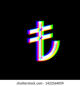 Turkiey Lira sign. Red, green and blue unfocused contour icon at black background. Illustration.