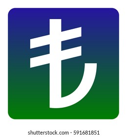 Turkiey Lira sign. Vector. White icon at green-blue gradient square with rounded corners on white background. Isolated.