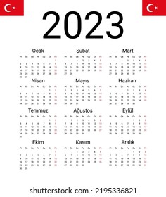 Turkish 2023 calendar. Vector illustration design template start from monday. Full months for wall calendar