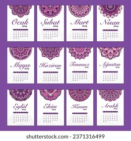 
Turkish 2024 mandala calendar design