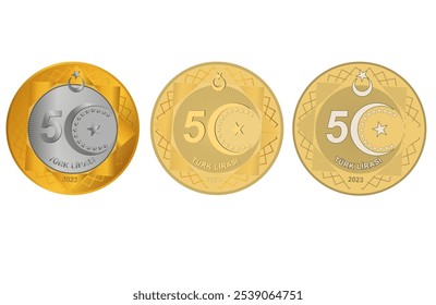 turkish 5 liras, turkish coin hand drawn set vector