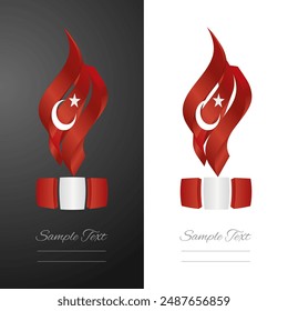 Cinta de bandera ondulada 3D abstracta turca para marcas de moda e industria. Turquía 3D antorcha llama etiqueta etiqueta etiqueta Vector