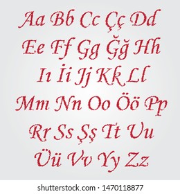 Turkish Alphabet Red Vector. Striped Letters. 