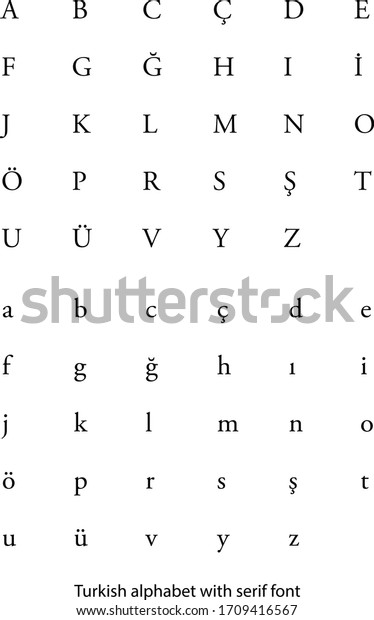 Turkish Alphabet Serif Font Stock Vector Royalty Free