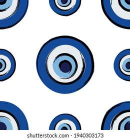 Turkish amulet against the evil eye. Blue eye. Guardian Nazar. Seamless pattern for printing on fabric, textile, paper, interior design. Vector graphics.