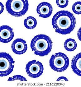 Amuleto turco contra el mal vector del ojo sin fisuras. Círculos de textura negra pintados de color azul. Símbolo griego o turco psicodélico, adorno de ojos azules.