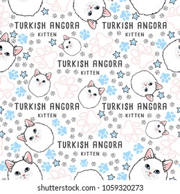 Turkish Angora : Cat breed collection : Seamless Pattern : Vector Illustration
