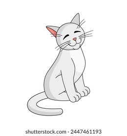 Turkish angora cat character in cartoon style. Vector illustration isolated on white background. Turkish Angora cat breed.