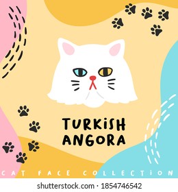 Turkish Angora : Cat face collection : Vector Illustration