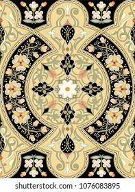 Turkish, Arabic, African, Islamic Ottoman Empire's era traditional seamless ceramic tile, vector floral pattern
