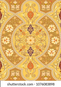 Turkish, Arabic, African, Islamic Ottoman Empire's era traditional seamless ceramic tile, vector floral pattern