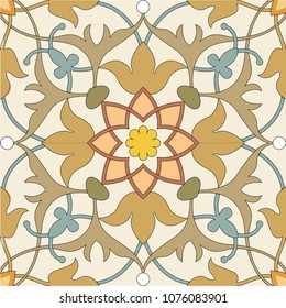 Turkish, Arabic, African, Islamic Ottoman Empire's era traditional seamless ceramic tile, vector floral pattern