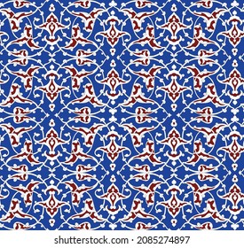 Turkish, Arabic, African, Islamic Ottoman Empire's era traditional seamless ceramic tile, vector floral pattern