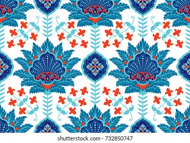 Turkish, Arabic, African, Islamic Ottoman Empire's era traditional seamless ceramic tile, vector floral pattern