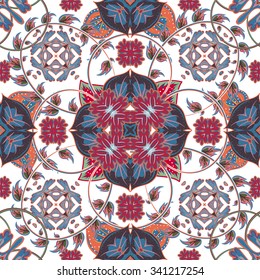 Turkish, Arabic, African Ottoman Empire's era traditional seamless ceramic tile, vector floral pattern