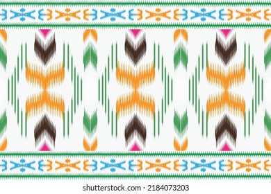 Turkish Arabic Ikat pattern vector seamless border. Damask texture design with flowers motifs. Vintage floral. Vector abstract decorative ethnic ornamental