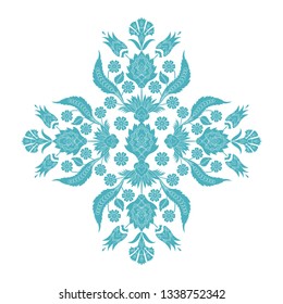 Turkish arabic pattern vector element design. Damask motifs with carnation and tulip flowers. Islamic arabesque design for textile embroidery or interior decoration.