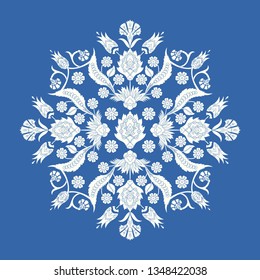 Turkish arabic pattern vector element design. Damask motifs with carnation and tulip flowers. Floral indian mandala for textile embroidery or interior decoration.