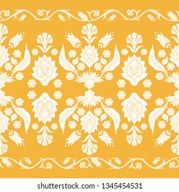 Turkish arabic pattern vector seamless border. Damask texture design with flowers motifs. Oriental floral texture for wallpaper, home textile and interior decoration.