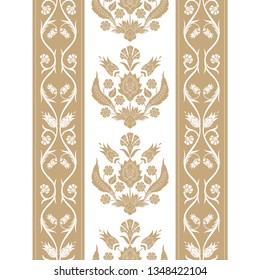 Turkish arabic pattern vector seamless border. Damask texture design with flowers motifs. Antique baroque floral texture for wallpaper, home textile and interior decoration.