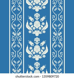 Turkish arabic pattern vector seamless border. Damask texture design with flowers motifs. Indian floral texture for wallpaper, home textile and interior decoration.