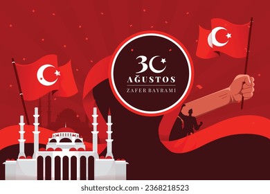 Día de las fuerzas armadas turcas. Celebración del día de las fuerzas armadas turcas. Antecedentes del día de las fuerzas armadas turcas. 30 de agosto. Diseño de ilustración vectorial para póster, banner, tarjeta de felicitación, tarjeta, cubierta, plantilla.