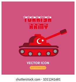 Turkish Army Tank With Turkish Flag Vector Icon Illustration