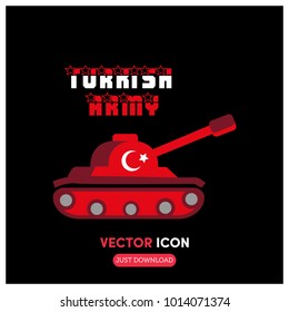 Turkish Army Tank Vector Icon Illustration In Black Backround