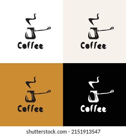 Turkish aroma coffee. Original simple manual coffee maker icon. Artistic vintage design for logo, banner, sign for coffee shop. Drawn by hand. Vector illustration.