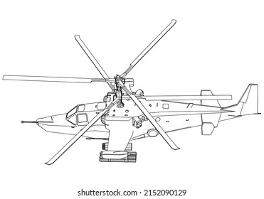 Helicóptero de ataque turco aislado de fondo blanco. Máquina militar vectorial. Logotipo de vehículo militar.