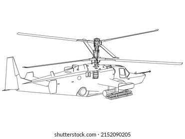 Helicóptero de ataque turco aislado de fondo blanco. Máquina militar vectorial. Logotipo de vehículo militar.