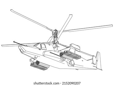 Türkischer Angriffshubschrauber einzeln auf weißem Hintergrund. Vektor Military Maschine. Militärfahrzeug-Logo.