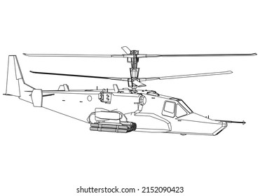 Helicóptero de ataque turco aislado de fondo blanco. Máquina militar vectorial. Logotipo de vehículo militar.