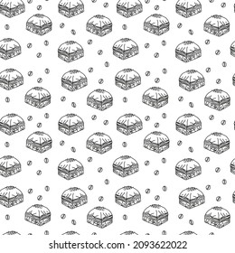 Turkish bakery sweets seamless pattern doodle coffee baklava 