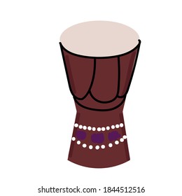 Turkish bass drum with colored decorations. Hand drawn vector illustration isolated on white background
