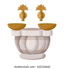 Turkish bath, hamam with copper bowls isolated on white background. Cartoon vector illustration in flat style. 