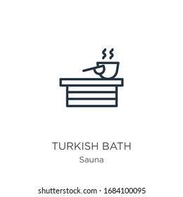 Turkish bath icon. Thin linear turkish bath outline icon isolated on white background from sauna collection. Line vector sign, symbol for web and mobile