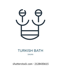 icono de línea delgada del baño turco. iconos turcos, lineales de spa del concepto de sauna signo de contorno aislado. Elemento de símbolo de ilustración vectorial para diseño web y aplicaciones.