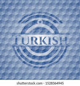 Turkish blue badge with geometric background. Vector Illustration. Detailed.