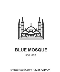 Turkish Blue Mosque Sign Black Thin Line Icon Emblem Concept. Vector illustration of Architecture Istanbul Landmark