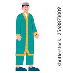 Turkish boy wearing kaftan Turkey Abaya traditional clothes tradition heritage culture hat cap headdress colorful design character expressive facial