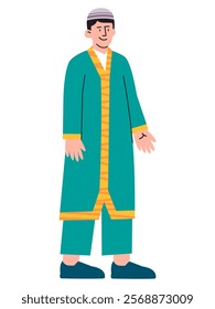 Turkish boy wearing kaftan Turkey Abaya traditional clothes tradition heritage culture hat cap headdress colorful design character expressive facial