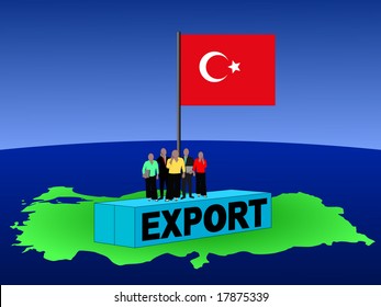 Turkish business team on export container with flag illustration