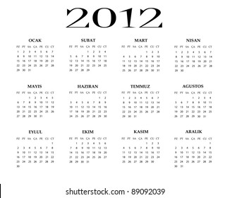 Turkish calendar 2012