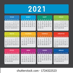 turkish calendar 2021, turkish desk calendar of 2021 year.