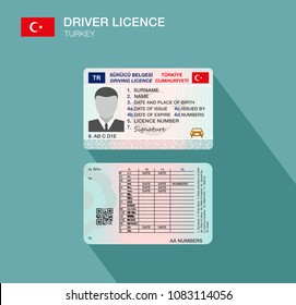 Turkish car driver license identification. Flat vector illustration. Republic of Turkey.