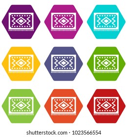 Turkish carpet icon set many color hexahedron isolated on white vector illustration