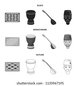 Turkish carpet, saz, drum, turkish men.Turkey set collection icons in black,monochrome,outline style vector symbol stock illustration web.